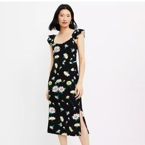 NWOT LOFT Floral Black Midi dress